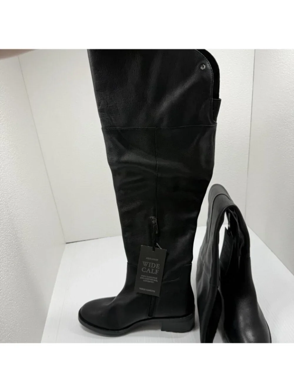 Vince Camuto Jorshie OTK Boot Size 6 Black Leather Block Heel Old Money Fall